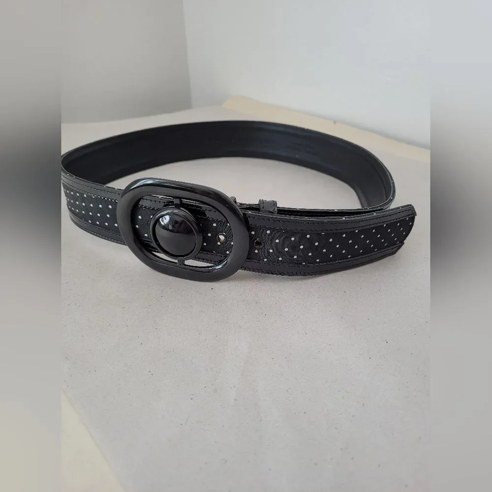 Emporio Armani Black Polka Dot Belt Leather Size 42 Women Designer Office Career